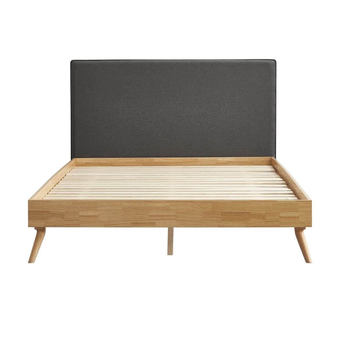 Oak Queen Bed Frame with Chic Fabric Headboard-Upinteriors