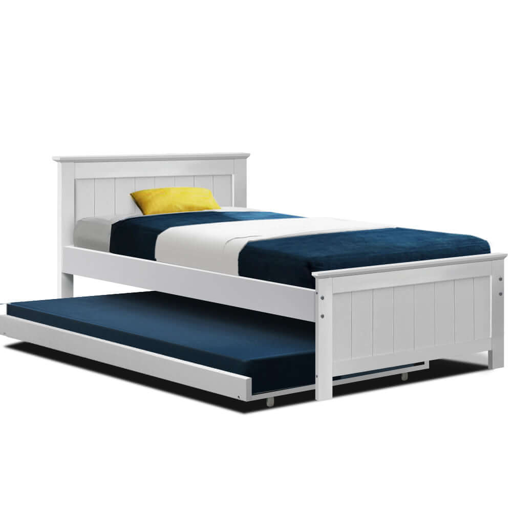 Artiss Bed Frame King Single Size Wooden Trundle Daybed White ELVIS-Upinteriors