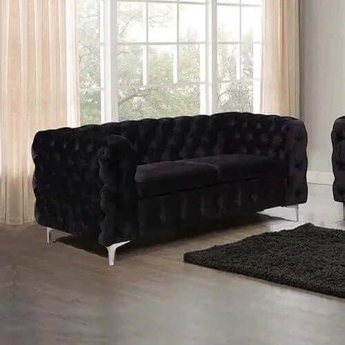 Elevate Your Living Room with a Classic Tufted Sofa - Black Velvet-Upinteriors