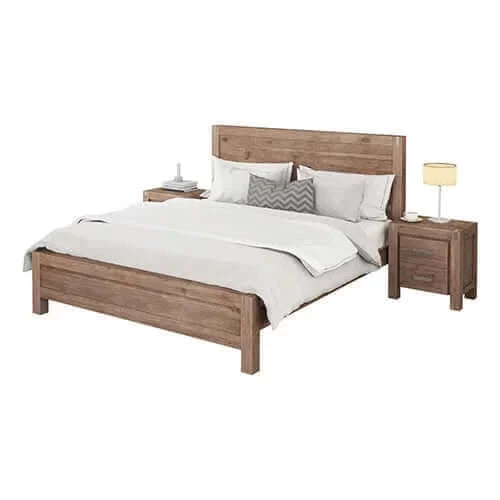 Solid Wood Veneered Acacia Single Bed Suite in Oak Color-Upinteriors