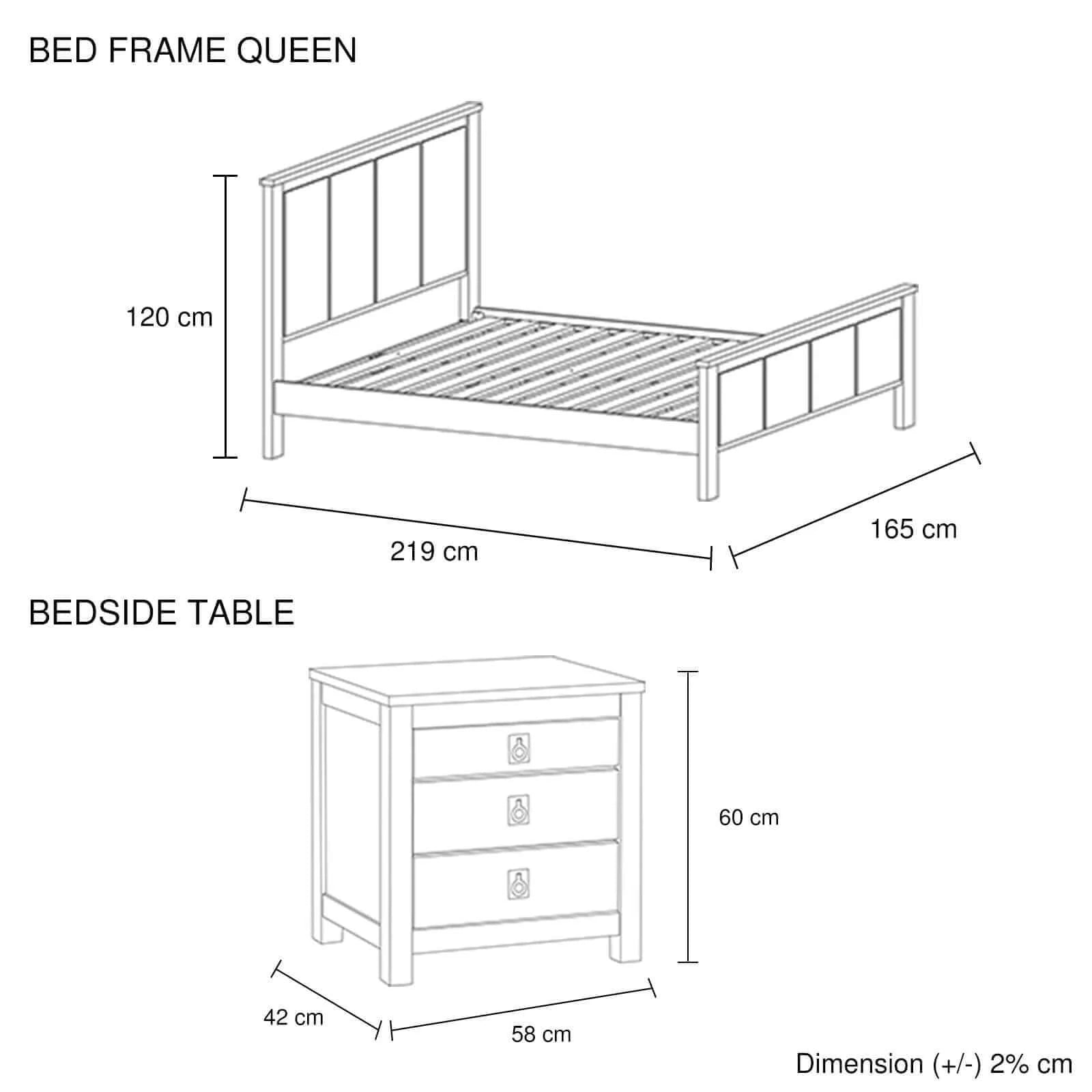 Buy 3 Pieces Bedroom Suite with Solid Acacia Wood Veneered Construction in Queen Size -Upinteriors