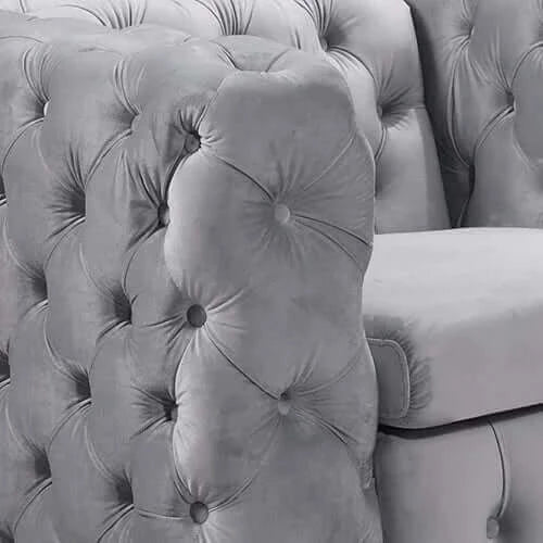 Buy 3 Seater Sofa Classic Button Tufted Lounge in Grey Velvet Fabric – Upinteriors-Upinteriors
