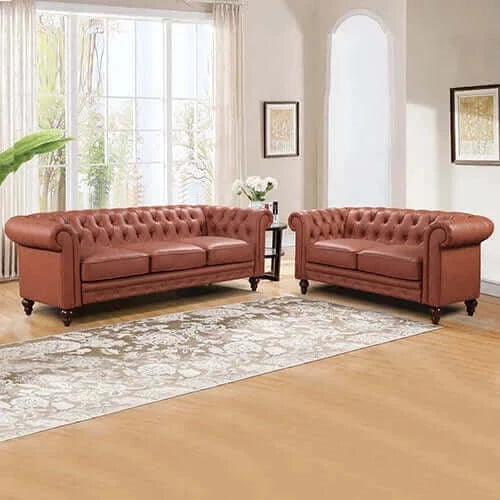 Buy 3+2 Seater Brown Sofa Lounge Chesterfield Style Button Tufted – Upinteriors-Upinteriors