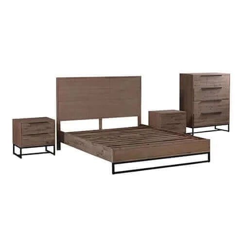 Buy 4 pieces bedroom suite made in solid wood acacia veneered queen size oak colour 1xbed 2x bedside table & 1xtallboy - upinteriors-Upinteriors