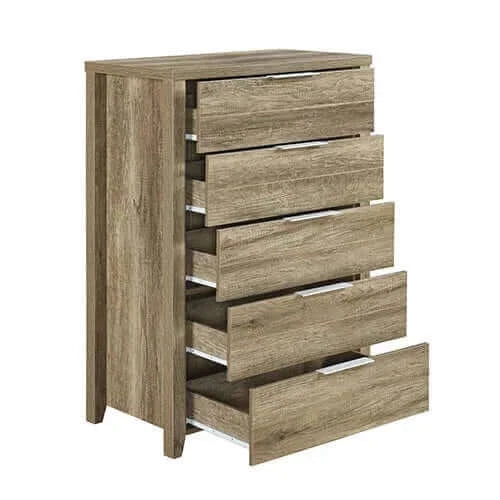 Buy 4 pieces bedroom suite natural wood like mdf structure king size oak colour bed bedside table & tallboy - upinteriors-Upinteriors