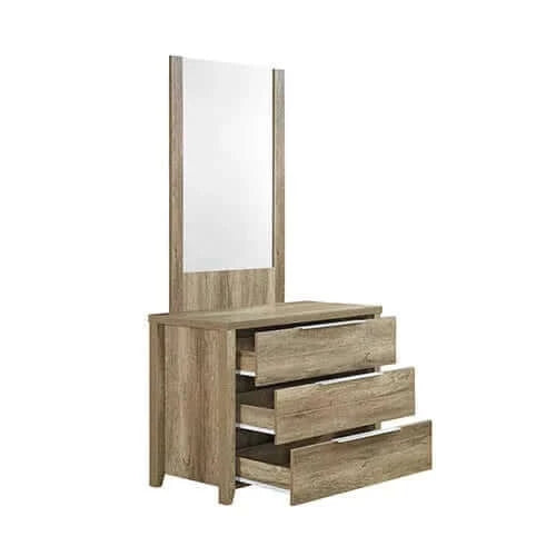 Buy 4 pieces bedroom suite natural wood like mdf structure queen size oak colour bed bedside table & dresser - upinteriors-Upinteriors