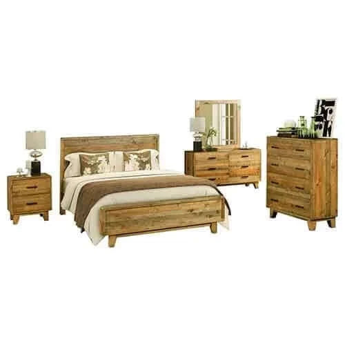 Buy 5 pieces bedroom suite double size in solid wood antique design light brown bed bedside table tallboy & dresser - upinteriors-Upinteriors