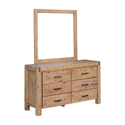 Buy 5 pieces bedroom suite in solid wood veneered acacia construction timber slat double size oak colour bed bedside table, - upinteriors-Upinteriors