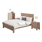 Buy 5 pieces bedroom suite in solid wood veneered acacia construction timber slat king single size oak colour bed bedside - upinteriors-Upinteriors
