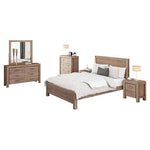 Buy 5 pieces bedroom suite in solid wood veneered acacia construction timber slat single size oak colour bed bedside table - upinteriors-Upinteriors