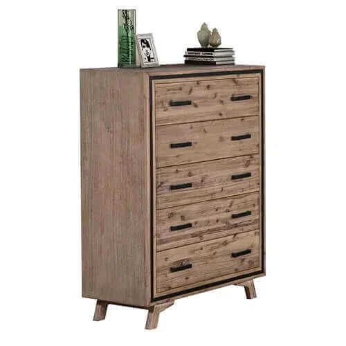 Buy 5 pieces bedroom suite queen size silver brush in acacia wood construction bed bedside table tallboy & dresser - upinteriors-Upinteriors