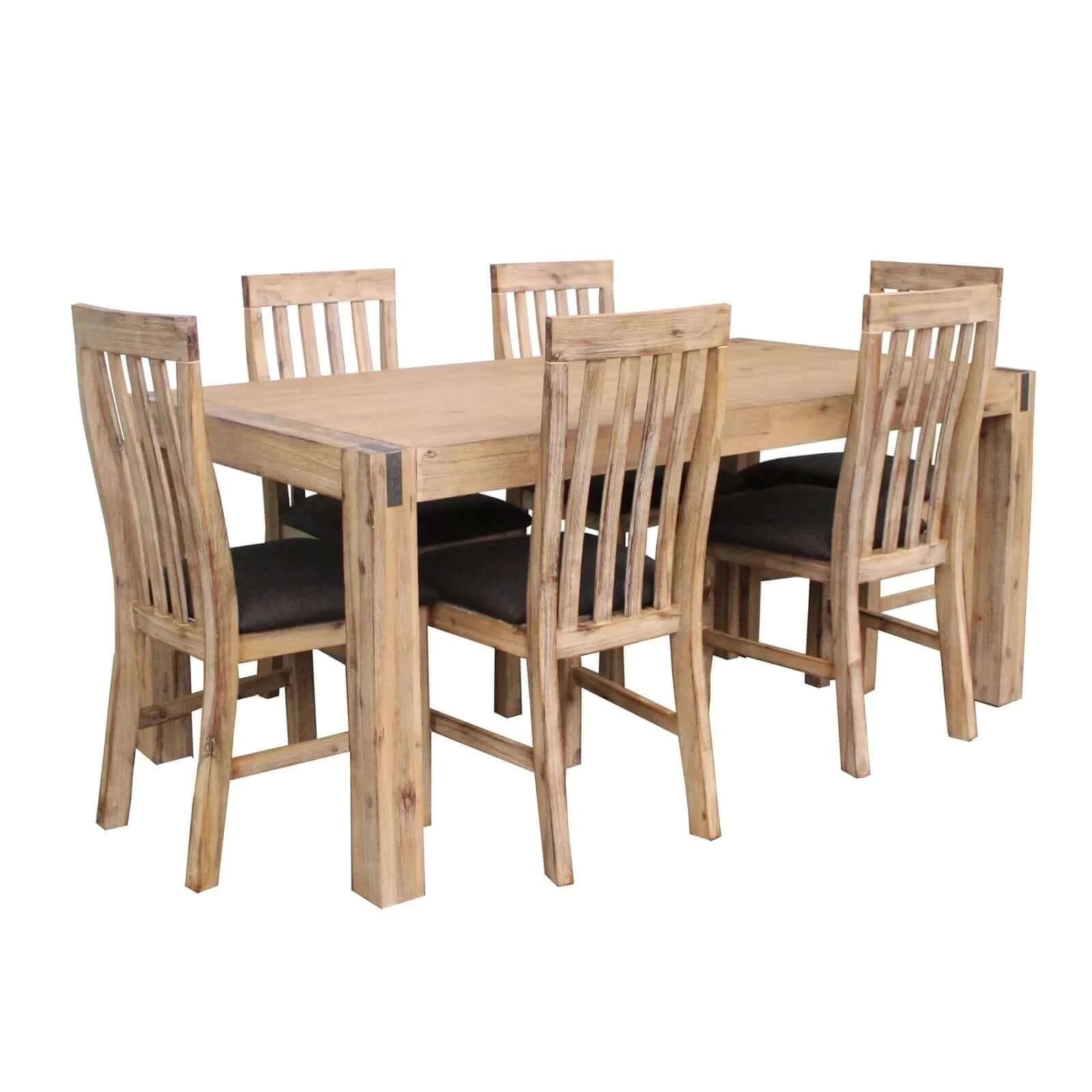 Buy 7 pieces dining suite 180cm medium size dining table & 6x chairs with solid acacia wooden base in oak colour - upinteriors-Upinteriors