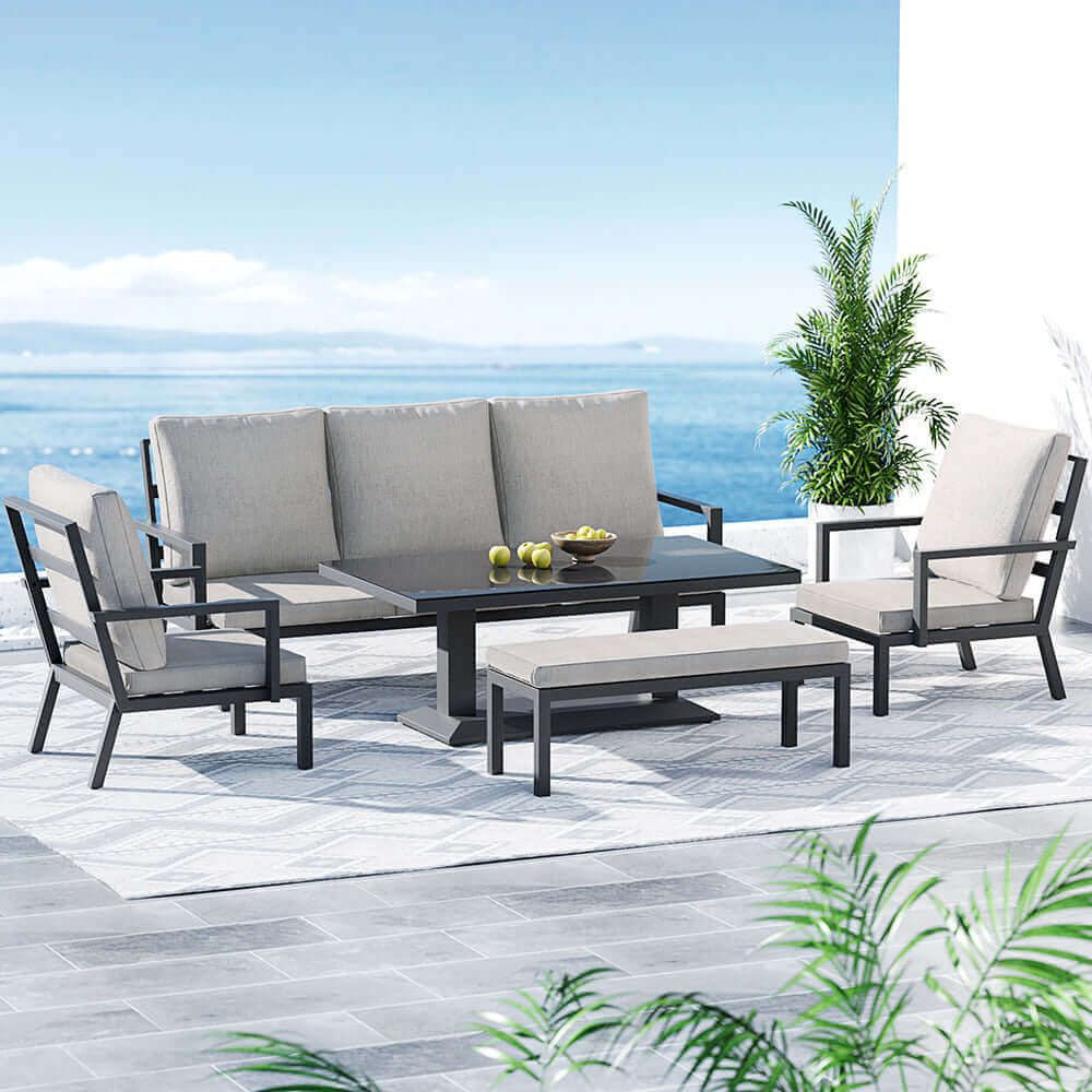 Gardeon Outdoor Sofa 7-Seater Lounge Set Garden Patio Aluminium Bench w/Cushions-Upinteriors