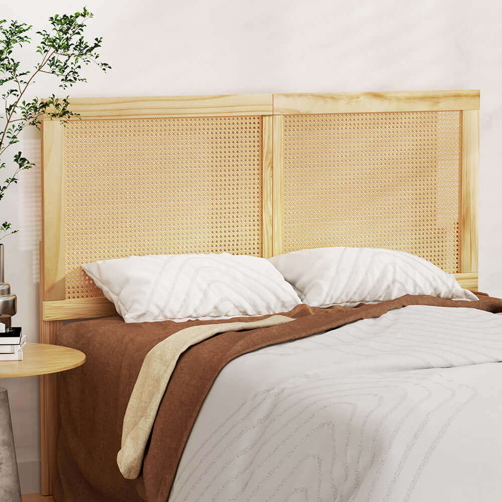 Artiss Rattan Bed Frame Double Size Bed Head Headboard Bedhead Base RIBO Pine-Upinteriors