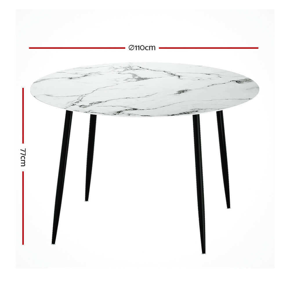 Artiss Dining Table Round Wooden Table With Marble Effect Metal Legs 110CM White-Upinteriors