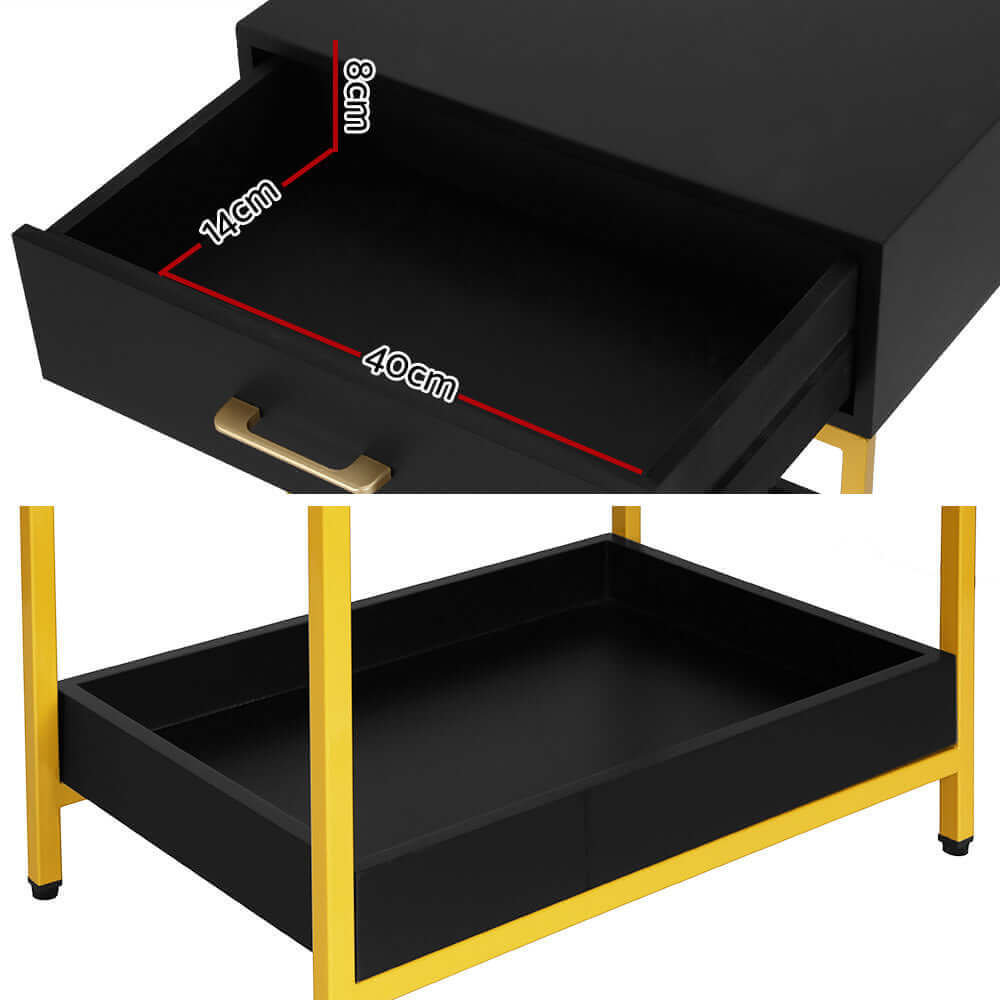 Artiss Bedside Table Drawers Side Table Shelf Storage Nightstand Black MASON-Upinteriors