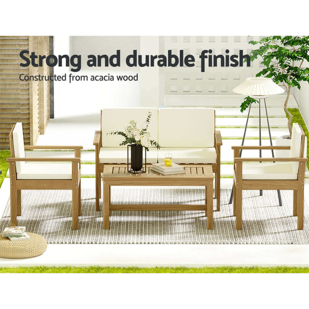 Gardeon Outdoor Sofa Set 4-Seater Acacia Wood Lounge Setting Table Chairs-Upinteriors
