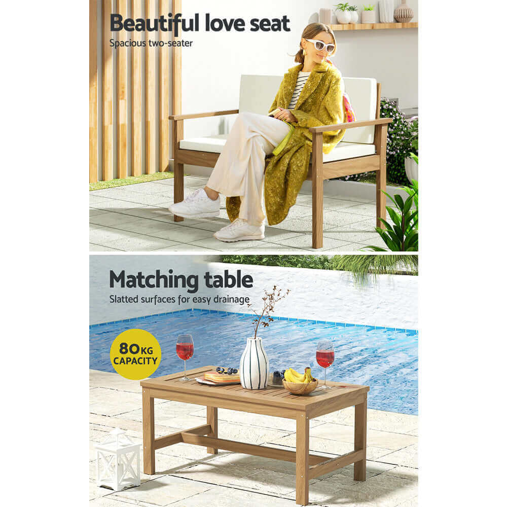 Gardeon Outdoor Sofa Set 4-Seater Acacia Wood Lounge Setting Table Chairs-Upinteriors
