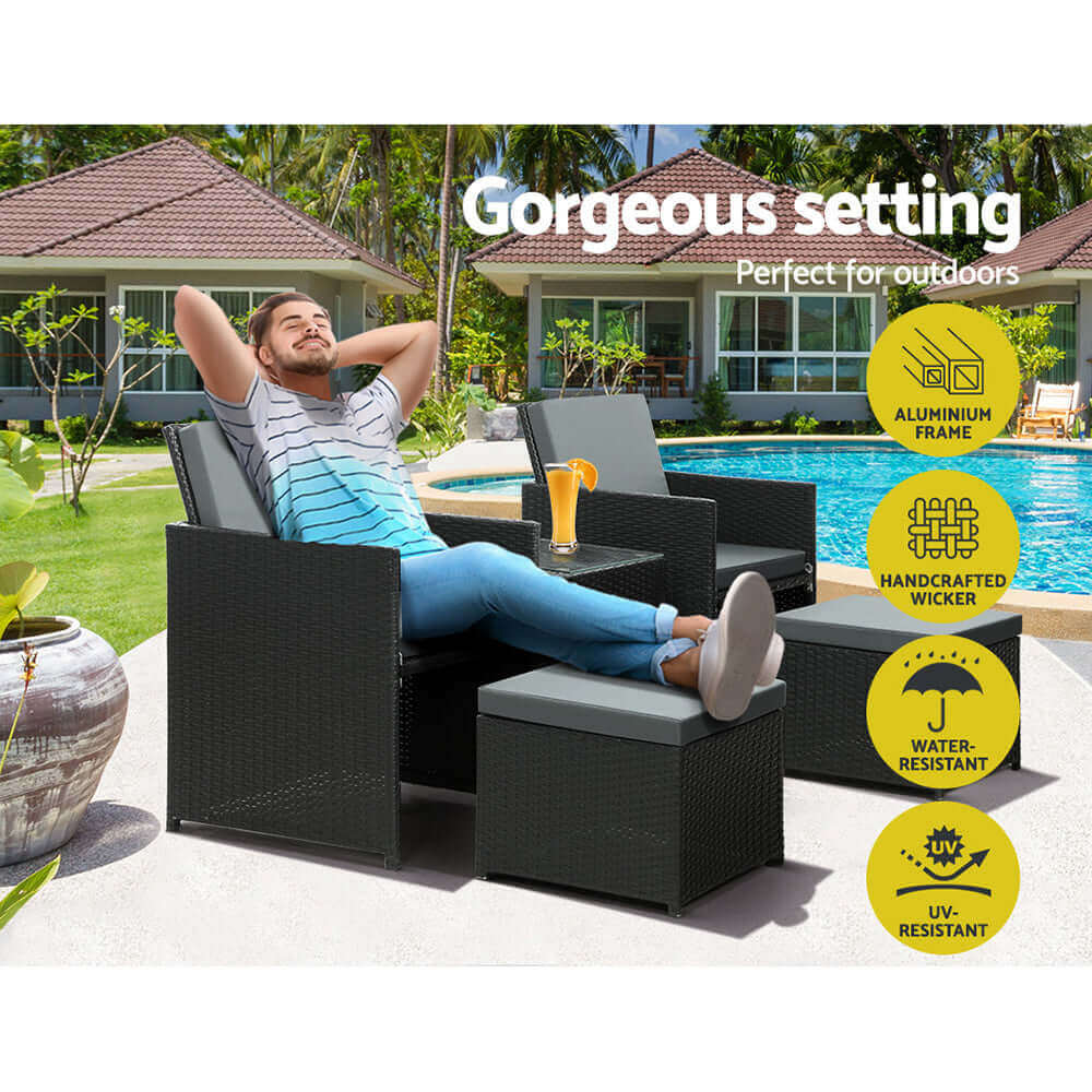 Gardeon Recliner Chairs Sun Lounge Wicker Lounger Outdoor Furniture Patio Sofa-Upinteriors