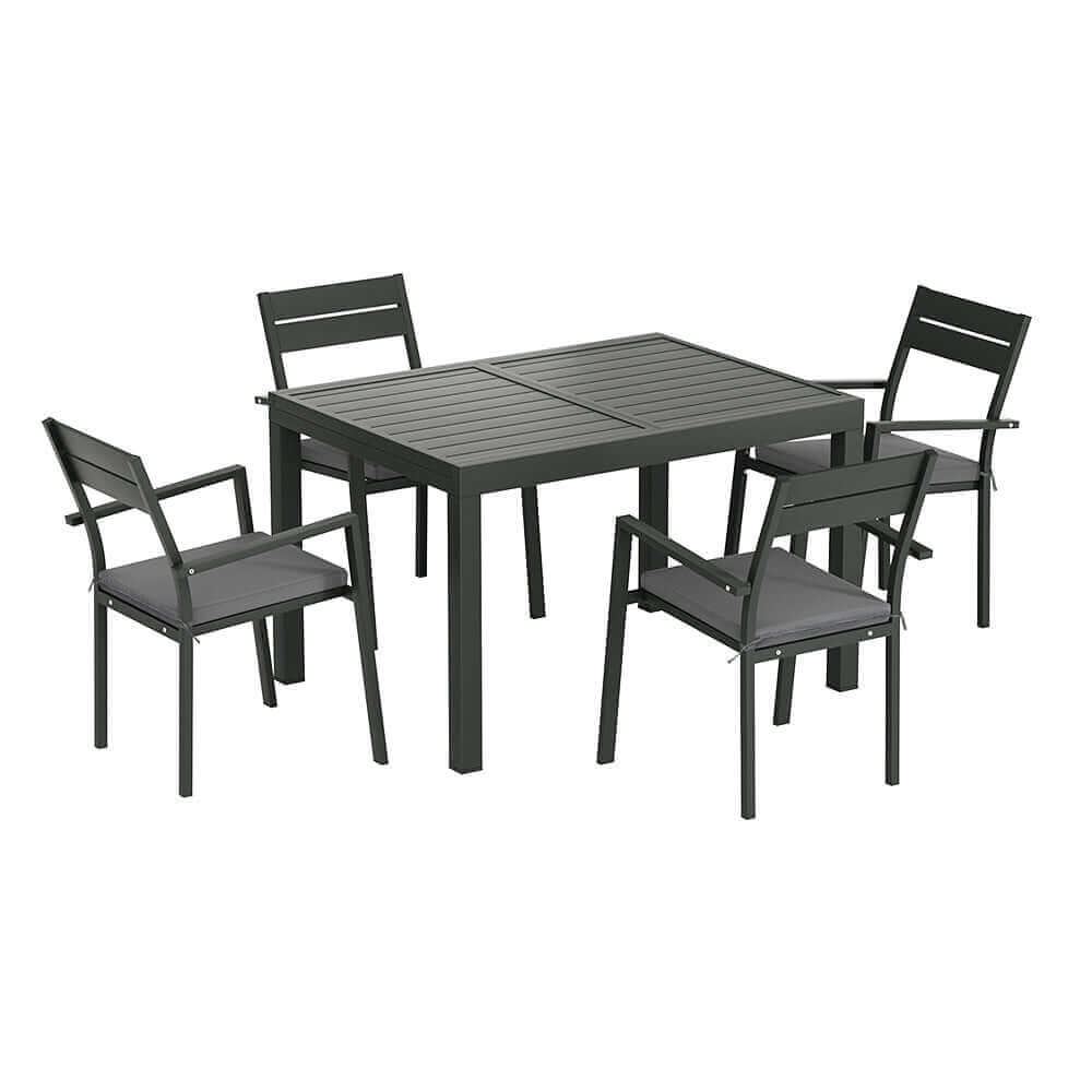 Gardeon 5pcs Outdoor Dining Set 4-Seater Aluminum Extension Table Chairs Lounge-Upinteriors