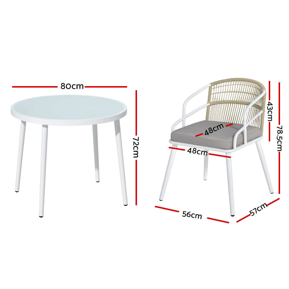 Gardeon Outdoor Dining Set 5 Piece Aluminum Table Chairs Setting White-Upinteriors