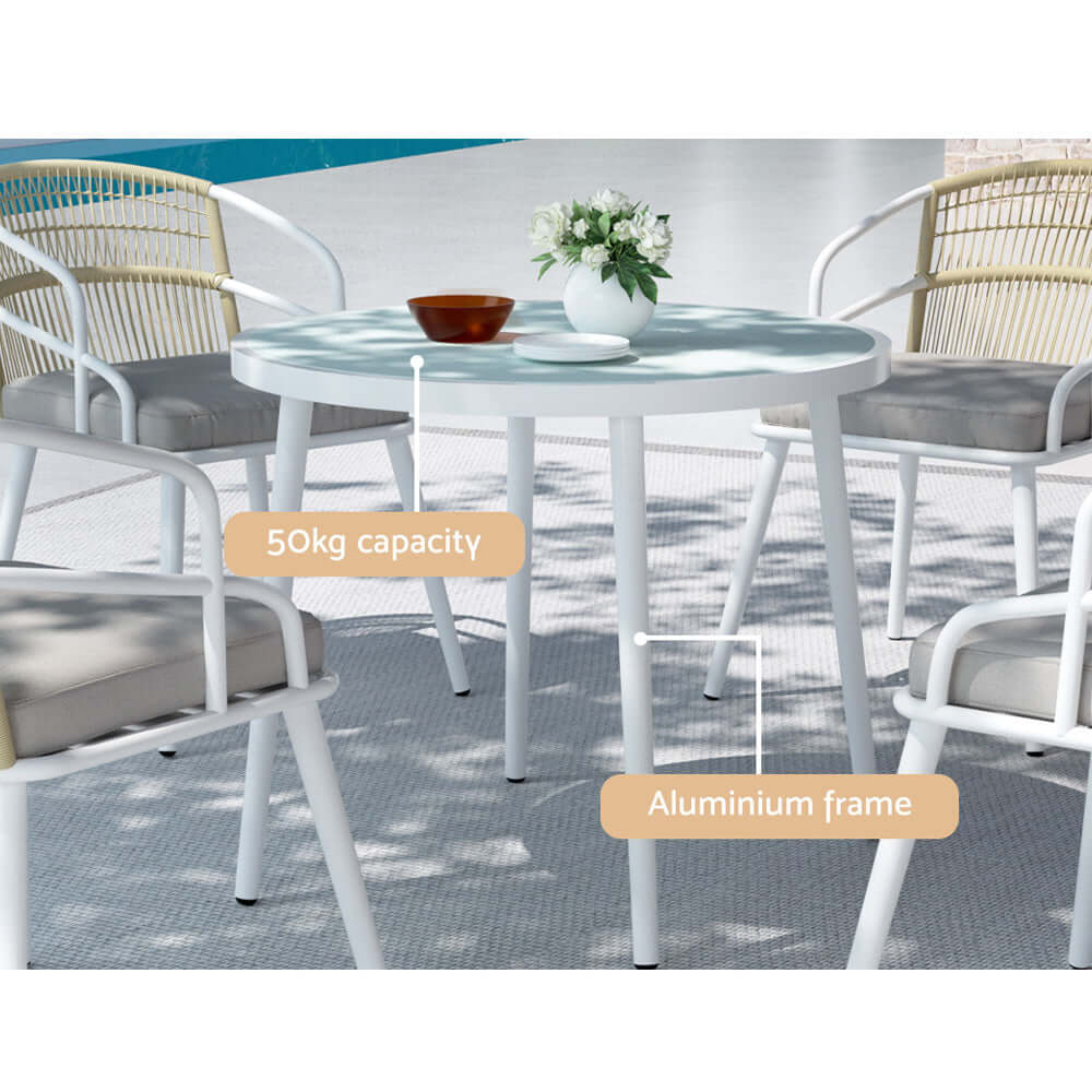 Gardeon Outdoor Dining Set 5 Piece Aluminum Table Chairs Setting White-Upinteriors