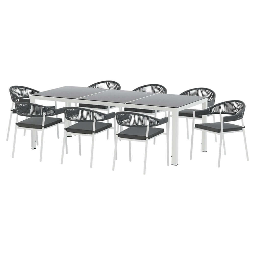 Gardeon 9PCS Outdoor Dining Set Table Chairs Patio Rope Lounge Setting 8-seater-Upinteriors