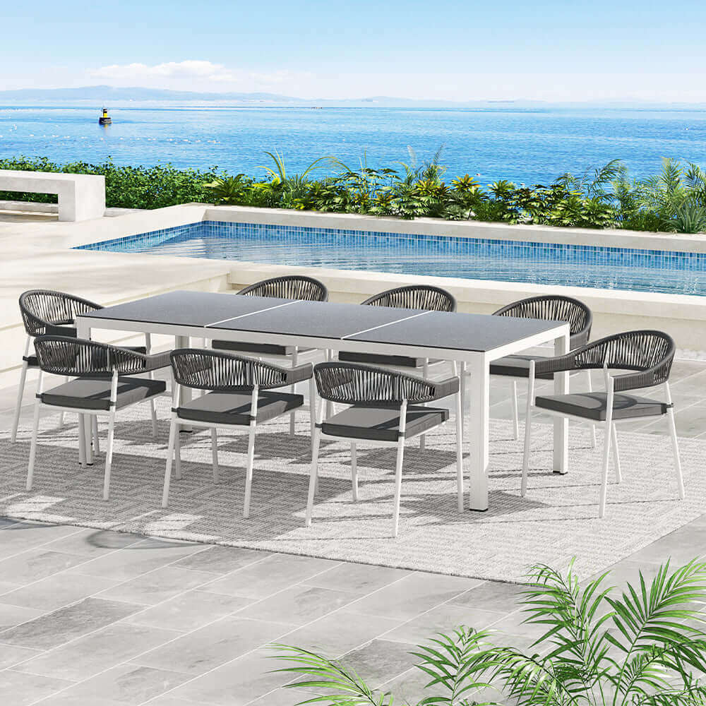 Gardeon 9PCS Outdoor Dining Set Table Chairs Patio Rope Lounge Setting 8-seater-Upinteriors