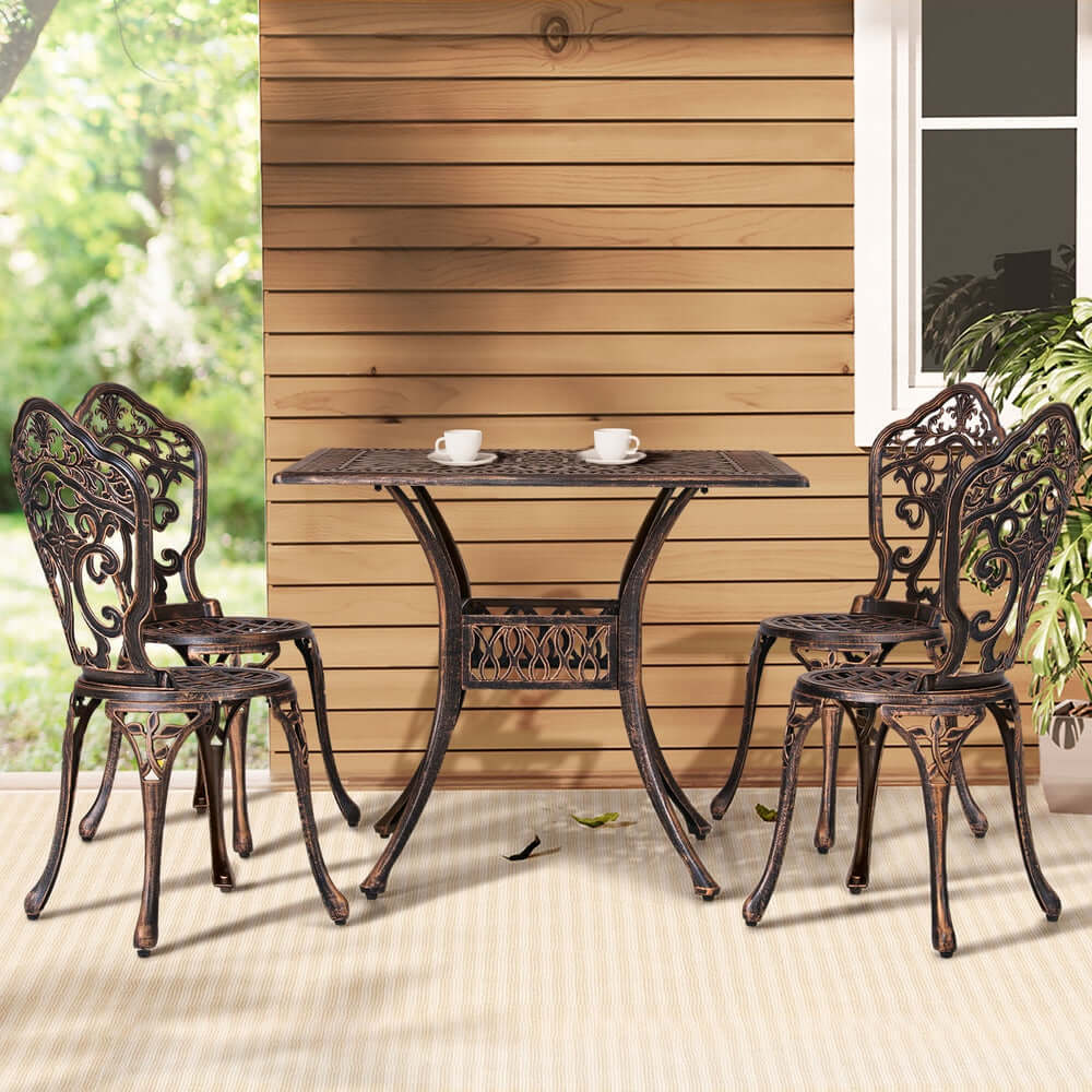 Gardeon Outdoor Dining Set 5 Piece Chairs Table Cast Aluminum Patio Brown-Upinteriors