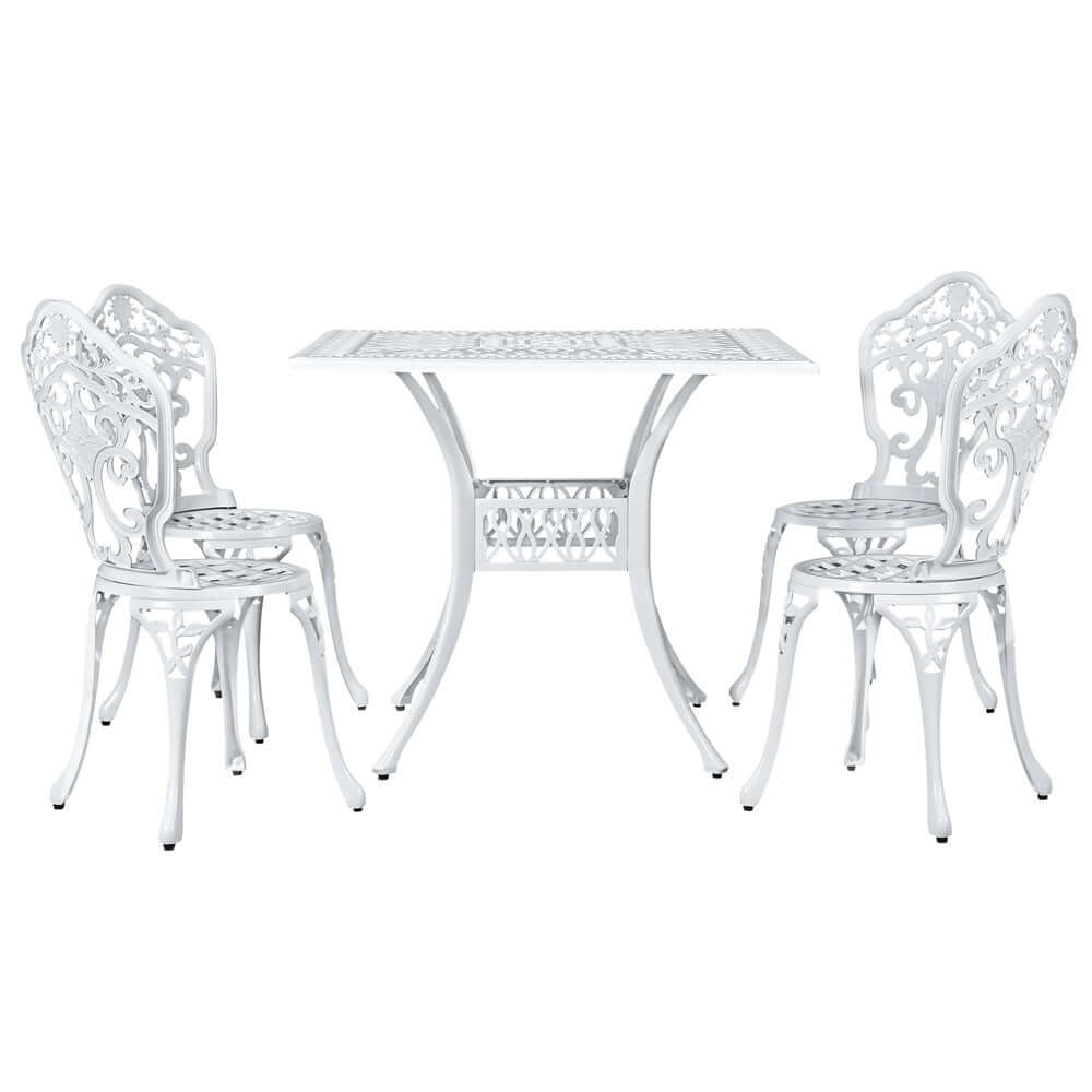 Gardeon Outdoor Dining Set 5 Piece Chairs Table Cast Aluminum Patio White-Upinteriors