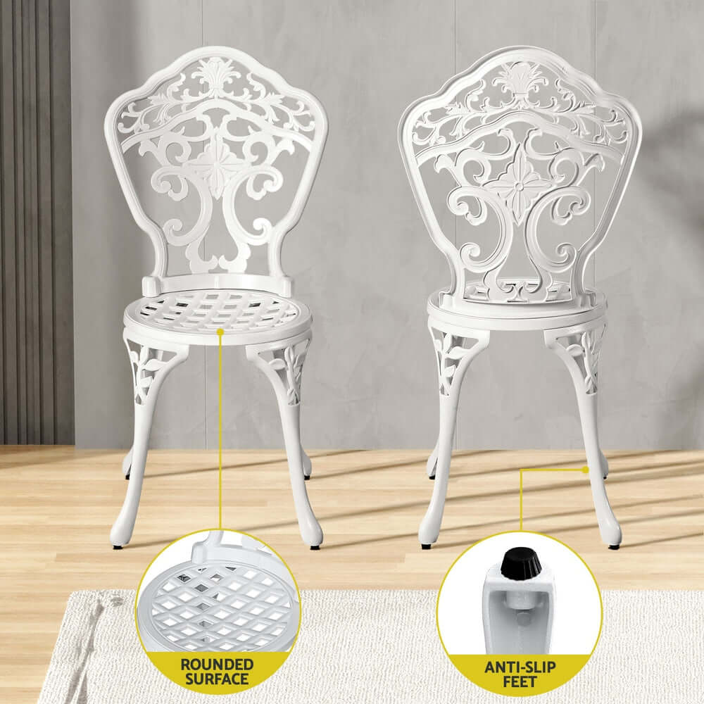 Gardeon Outdoor Dining Set 5 Piece Chairs Table Cast Aluminum Patio White-Upinteriors