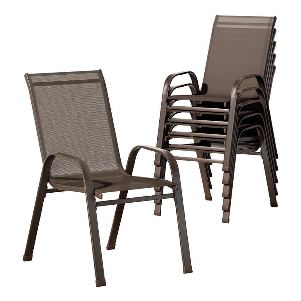 Gardeon 6pcs Outdoor Dining Chairs Stackable Chair Patio Garden Furniture Brown-Upinteriors