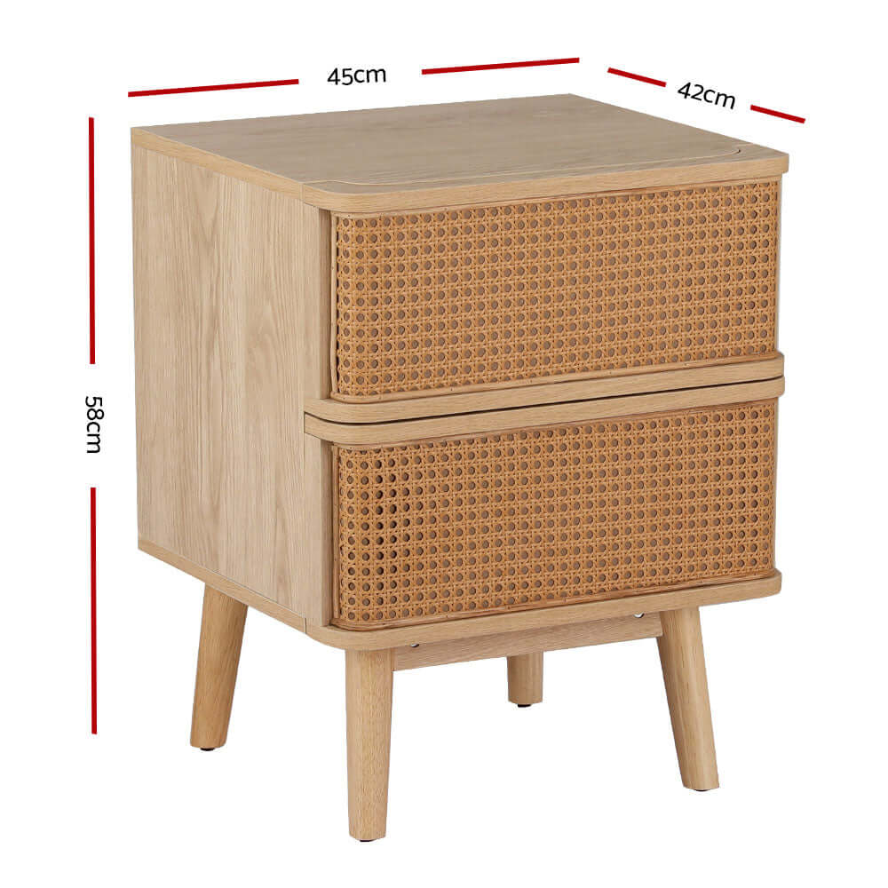 Artiss Bedside Table Rattan Side End Table 2 Drawers Nightstand Bedroom Storage-Upinteriors