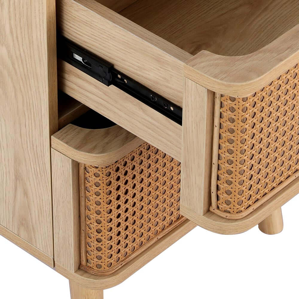Artiss Bedside Table Rattan Side End Table 2 Drawers Nightstand Bedroom Storage-Upinteriors