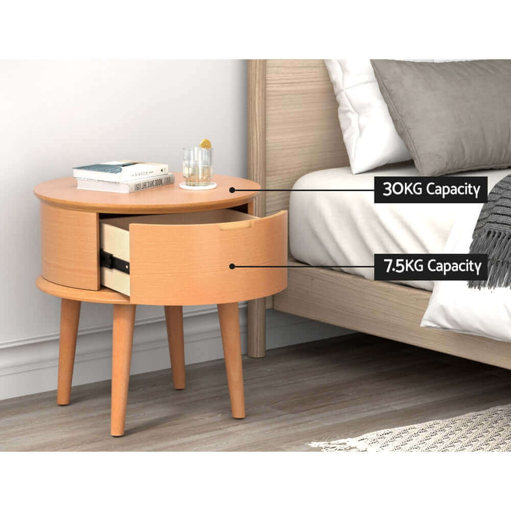 Artiss Bedside Table Drawers Curved Side End Table Storage Nightstand Oak ENZO-Upinteriors