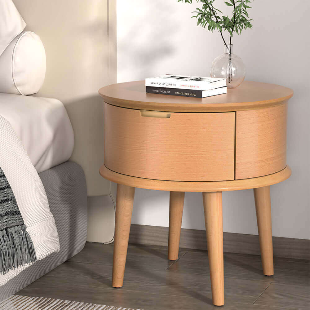 Artiss Bedside Table Drawers Curved Side End Table Storage Nightstand Oak ENZO-Upinteriors