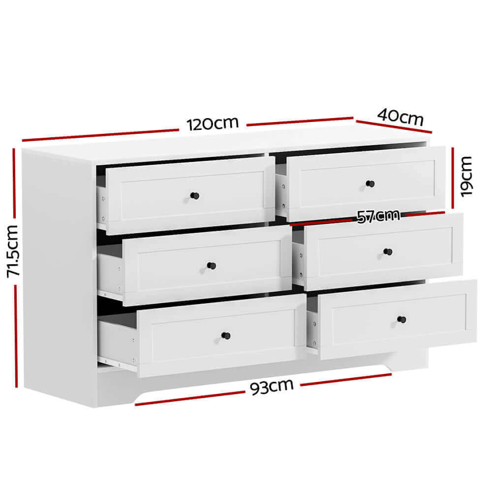 Artiss 6 Chest of Drawers Cabinet Dresser Table Tallboy Storage Bedroom White-Upinteriors