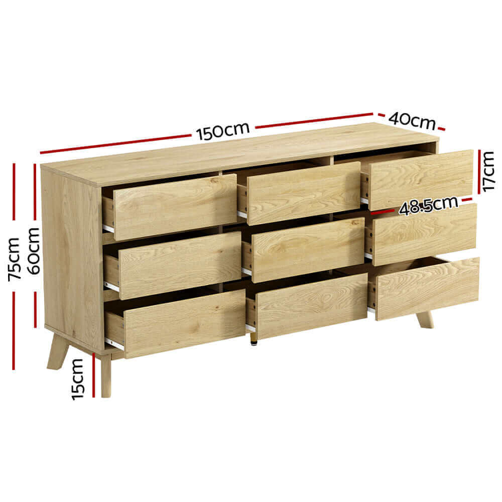 Artiss 9 Chest of Drawers Cabinet Dresser Table Tallboy Storage Bedroom Oak-Upinteriors