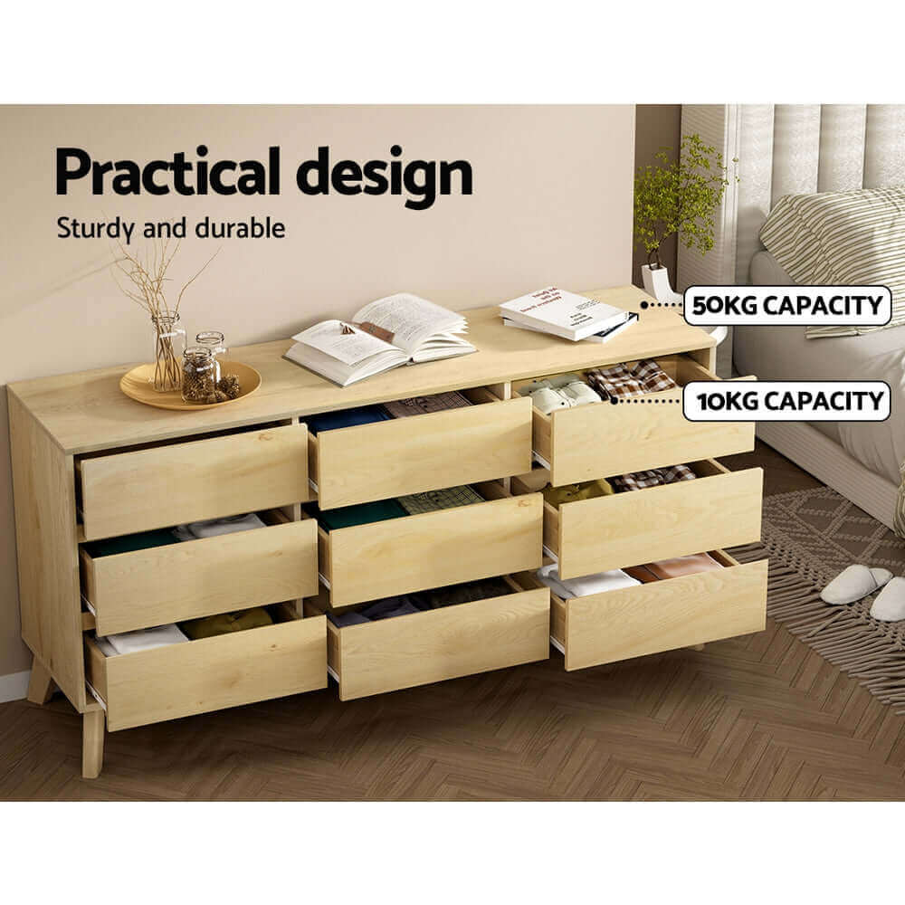 Artiss 9 Chest of Drawers Cabinet Dresser Table Tallboy Storage Bedroom Oak-Upinteriors