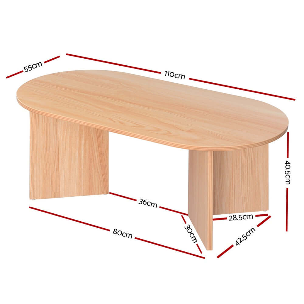 Artiss Coffee Table Oval 110CM Pine Alva-Upinteriors