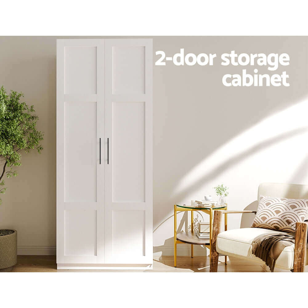 Artiss 2 Door Wardrobe Bedroom Cupboard Closet Storage Cabinet Organiser White-Upinteriors