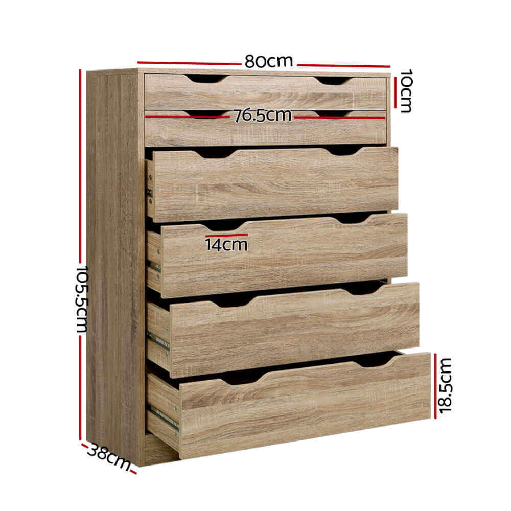 Artiss 6 Chest of Drawers Tallboy Dresser Table Storage Cabinet Oak Bedroom-Upinteriors