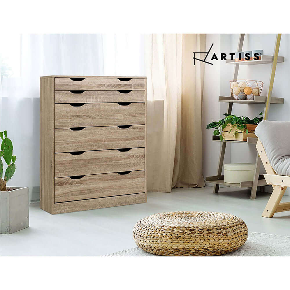 Artiss 6 Chest of Drawers Tallboy Dresser Table Storage Cabinet Oak Bedroom-Upinteriors