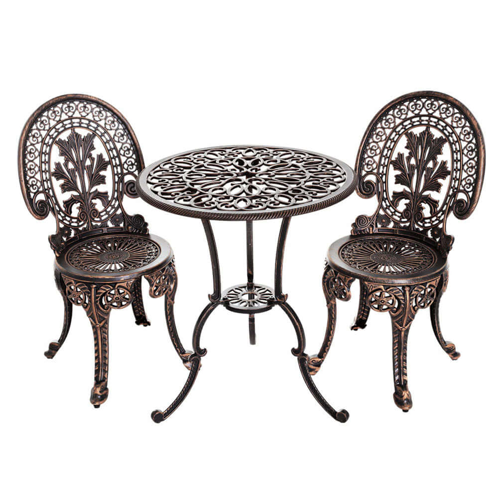 Gardeon 3PC Patio Furniture Outdoor Bistro Set Dining Chairs Aluminium Bronze-Upinteriors