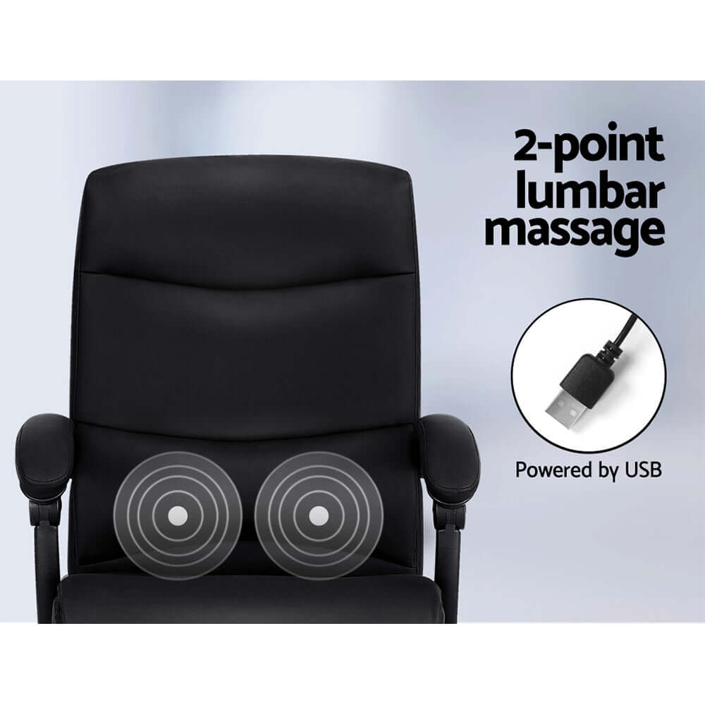 Artiss 2 Point Massage Office Chair PU Leather Black-Upinteriors
