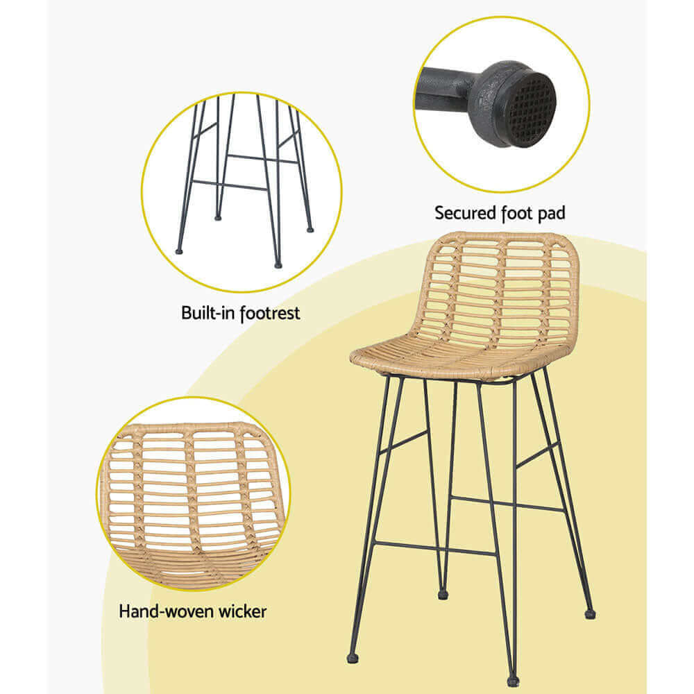 Gardeon 2-Piece Outdoor Bar Stools Wicker Dining Chair Bistro Patio Balcony-Upinteriors