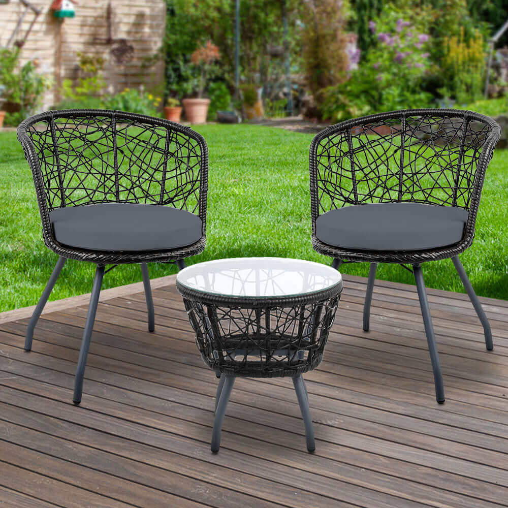 Gardeon Outdoor Patio Chair and Table - Black-Upinteriors