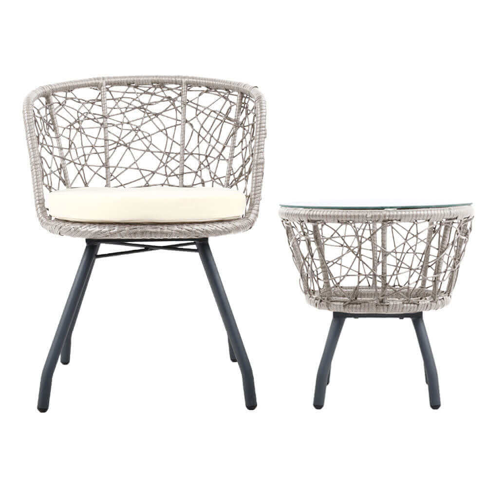 Gardeon Outdoor Patio Chair and Table - Grey-Upinteriors