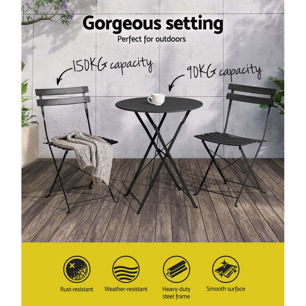 Gardeon Outdoor Setting Table and Chairs Folding Patio Furniture Bistro Set-Upinteriors