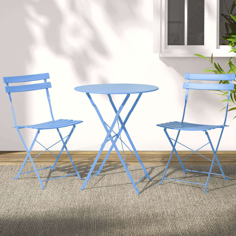 Gardeon Outdoor Setting Table and Chairs Folding Bistro Set Patio Furniture Blue-Upinteriors